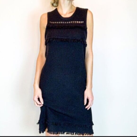 J.Crew Factory Size small black Beachy ruffle fringe midi length tank top dress - Picture 1 of 10